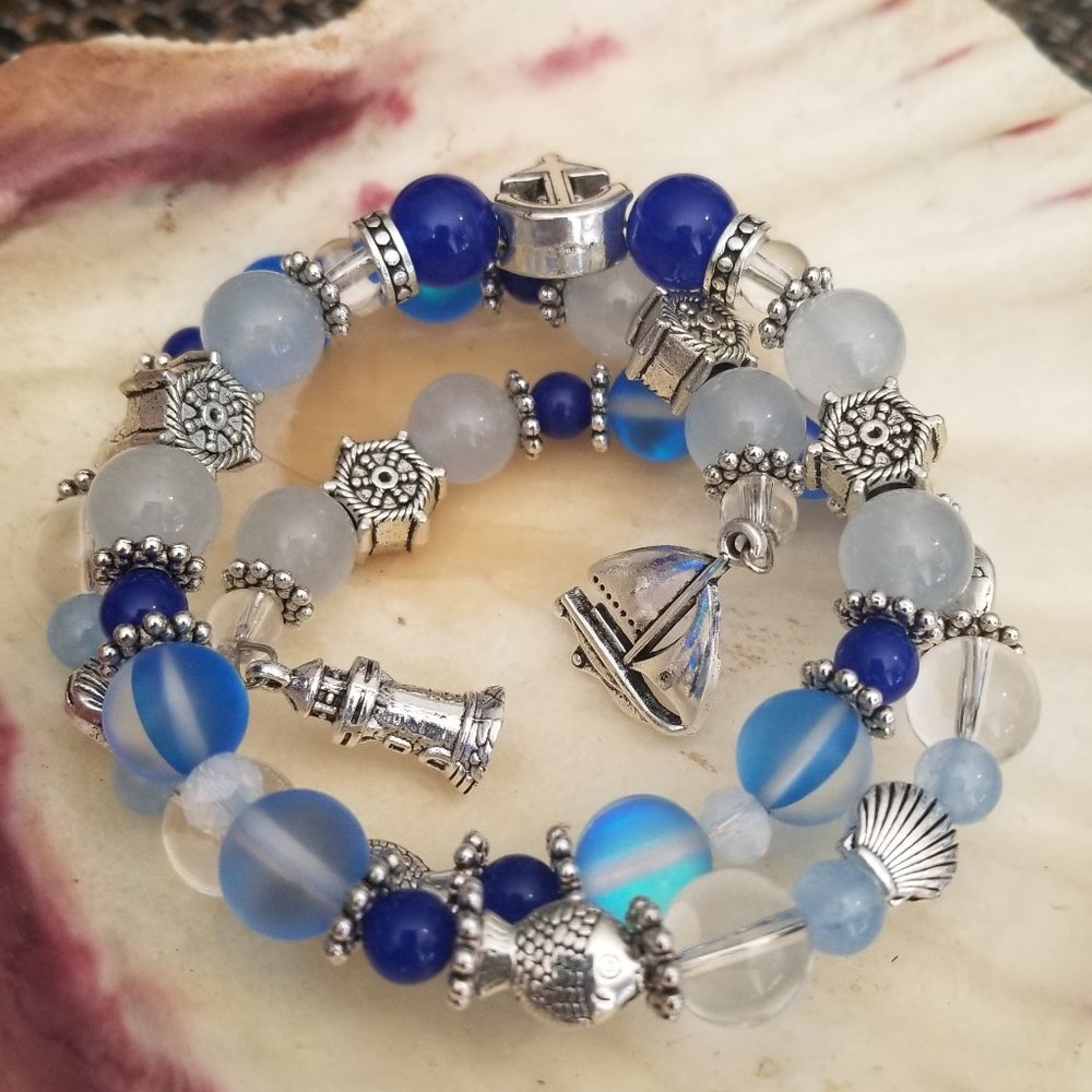 Multistone Nautical Wire Wrap Bracelet
